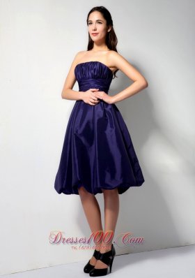 Purple Princess Knee-length Ruch Bridesmaid Dress