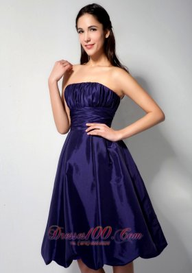 Purple Princess Knee-length Ruch Bridesmaid Dress