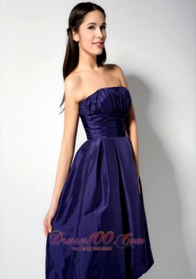 Purple Princess Knee-length Ruch Bridesmaid Dress