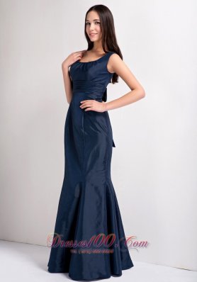 Mermaid Navy Blue Scoop Bridesmaid Dress Ruch