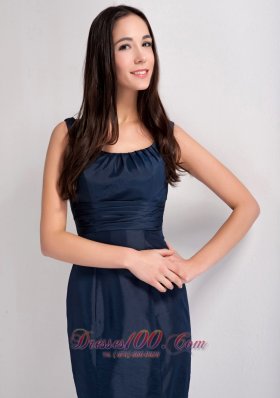 Mermaid Navy Blue Scoop Bridesmaid Dress Ruch