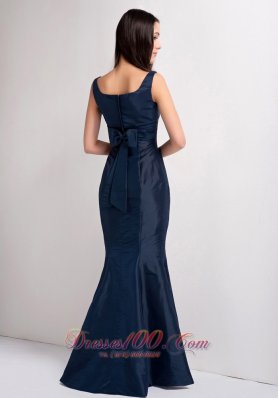 Mermaid Navy Blue Scoop Bridesmaid Dress Ruch