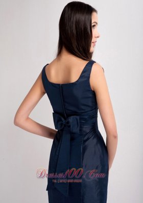 Mermaid Navy Blue Scoop Bridesmaid Dress Ruch