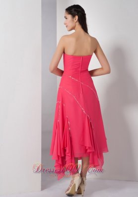 Asym Loose Cover Tea-length Beading Bridesmaid Dress