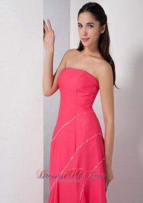 Asym Loose Cover Tea-length Beading Bridesmaid Dress