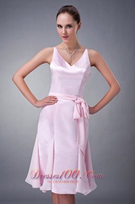 Sheath V-neck Knee-length Sash Bridesmaid Dress