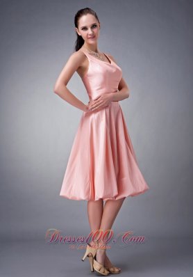 Watermelon Bridesmaid Dress Princess Straps Knee-length Sash