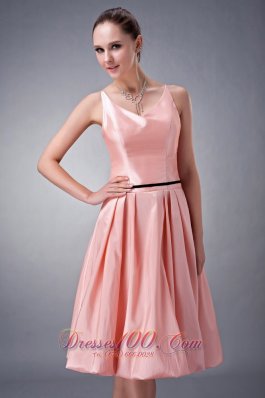 Watermelon Bridesmaid Dress Princess Straps Knee-length Sash