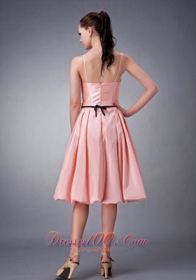 Watermelon Bridesmaid Dress Princess Straps Knee-length Sash