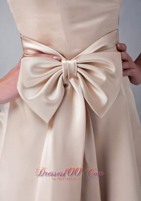 Halter Champagne Princess Tea-length Sash Bridesmaid Dress