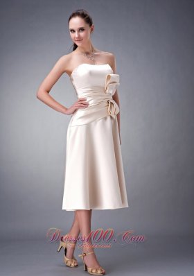 Princess Strapless Sash Bridesmaid DressTea-length