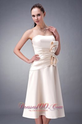 Princess Strapless Sash Bridesmaid DressTea-length