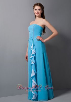 Handkerchief Front Aqua Empire Beading Bridesmaid Dress