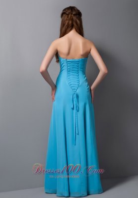 Handkerchief Front Aqua Empire Beading Bridesmaid Dress