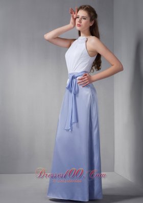 Lilac and White Column Bateau Flower Bridesmaid Dress