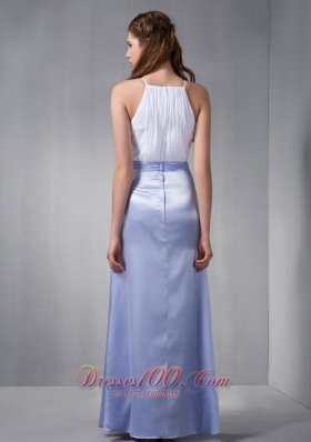 Lilac and White Column Bateau Flower Bridesmaid Dress