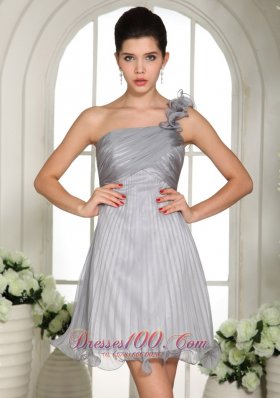 Floral One Shoulder Prom Dress Empire Gray