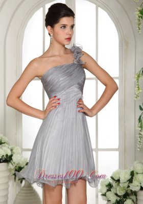 Floral One Shoulder Prom Dress Empire Gray