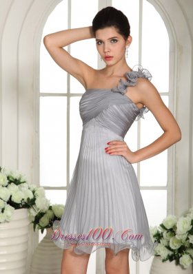 Floral One Shoulder Prom Dress Empire Gray