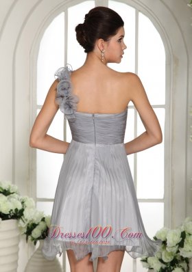 Floral One Shoulder Prom Dress Empire Gray