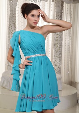 Teal Empire One Shoulder Mini Beading Prom Dress