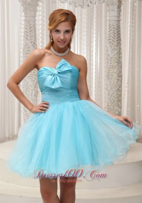 Aqua A-line Prom Cocktail Dress Ruched Bodice Mini