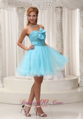 Aqua A-line Prom Cocktail Dress Ruched Bodice Mini