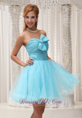 Aqua A-line Prom Cocktail Dress Ruched Bodice Mini