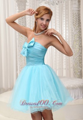 Aqua A-line Prom Cocktail Dress Ruched Bodice Mini