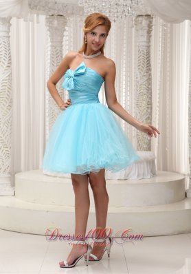 Aqua A-line Prom Cocktail Dress Ruched Bodice Mini