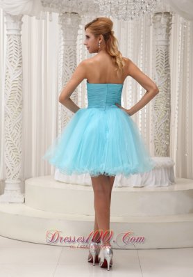 Aqua A-line Prom Cocktail Dress Ruched Bodice Mini