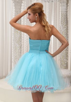 Aqua A-line Prom Cocktail Dress Ruched Bodice Mini