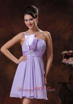 Lilac One Shoulder Short Ruched Waistband Prom Dress