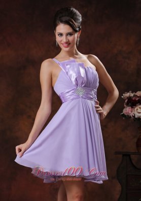 Lilac One Shoulder Short Ruched Waistband Prom Dress