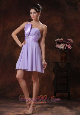 Lilac One Shoulder Short Ruched Waistband Prom Dress