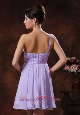 Lilac One Shoulder Short Ruched Waistband Prom Dress