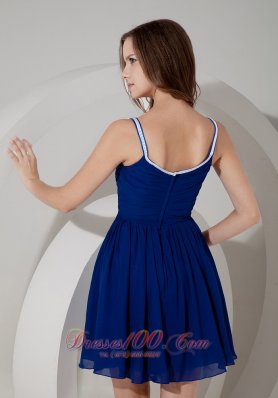 Blue A-line Spaghetti Straps Mini Ruch Prom Dress