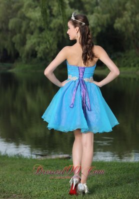 Hand Beaded Applique Decorate Aqua Prom Party Dress