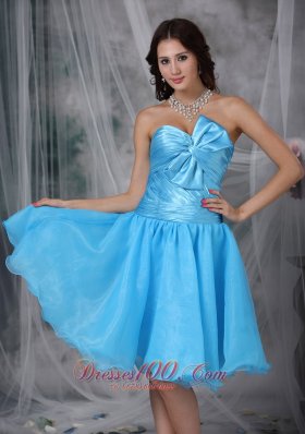 Aqua Princess Knee-length Bow Prom Homecoming Dress