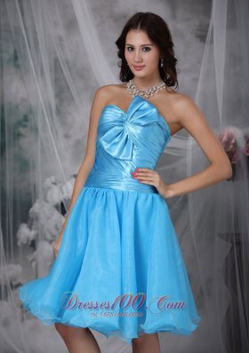 Aqua Princess Knee-length Bow Prom Homecoming Dress