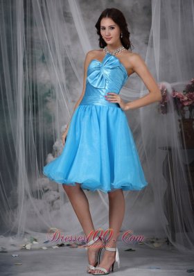 Aqua Princess Knee-length Bow Prom Homecoming Dress