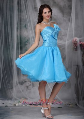 Aqua Princess Knee-length Bow Prom Homecoming Dress