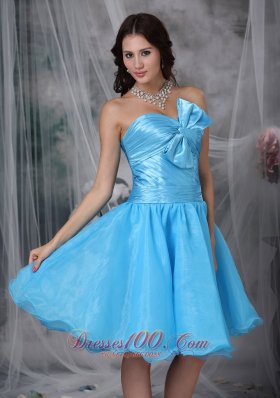 Aqua Princess Knee-length Bow Prom Homecoming Dress