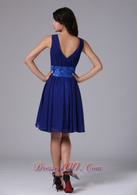 Straps V Neck Peacock Blue Prom Dress With Bowknot