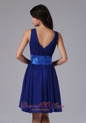 Straps V Neck Peacock Blue Prom Dress With Bowknot