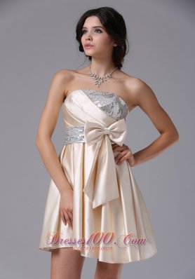 Champagne Prom Dress With Bowknot and Sequins