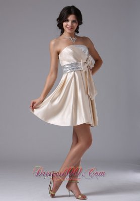 Champagne Prom Dress With Bowknot and Sequins