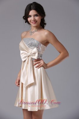 Champagne Prom Dress With Bowknot and Sequins