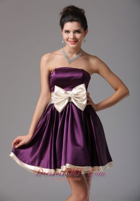 Dark Purple Prom Dress Sash Mini Champagne Bow