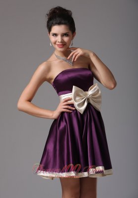 Dark Purple Prom Dress Sash Mini Champagne Bow